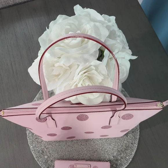 NWT - Kate Spade - Hani, Haven Lane Glitter Pink Polka Dot Tote - Picture 13 of 16